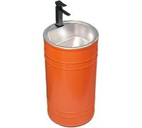 Lavabo sur Pied Rond Moderne avec Vasque en Acier Inoxydable, Ensemble Complet De Meuble-lavabo avec Robinet Et Bonde, Design Métallique Créatif pour Salles De Bains élégantes Orange A