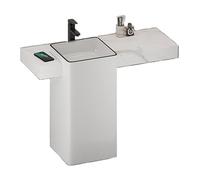 Lavabo sur pied Vanité de salle bain avec comptoir en ardoise et évier céramique, lavabo minimaliste moderne carré, robinet/drain/tuyau d'entrée/vanne d'angle(140cm)