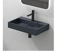 Mai & Mai Lavabo Suspendu Gris Noir Mat 60x38x11cm Vasque à Poser Rectangulaire avec Perçage pour Robinet avec Bonde et Cache Bonde Col19