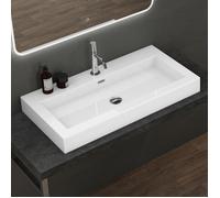 doporro Lavabo Suspendu Vasque à Poser Blanc 90cm Lave Mains Rectangulaire Colossum18 90x48x10cm