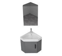 Lavabo Triangle Murale Ensemble Meuble Salle de Bain Meuble d'angle avec Lavabo Céramique et Armoire a Miroir pour Petit Espace, Buanderie(45cm(18''))