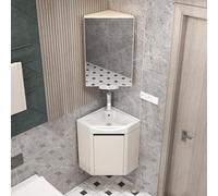 Lavabo Triangle Murale Meuble d'angle Salle de Bain Fabriqué en Aluminium, Charnière Silencieuse, Meuble Mural Salle de Bain Lavabo, pour Maison, Chambre(34cm)