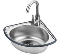 Lavabo Triangulaire Mural, évier Utilitaire en Acier Inoxydable, avec Unité D’égouttoir Et Robinet, Protecteur De Bord D’évier, pour Chambre, Garage, sous-s, Package Five, 34 * 34 * 15cm