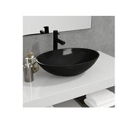vidaXL Lavabo Vasque à Poser de Toilette Lave-mains de Salle de Bain Lavabo de Salle d'Eau Maison Intérieur Verre 50x37x14 345249 Noir G