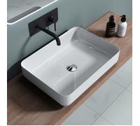 doporro Lavabo Vasque à Poser Lave Mains Rectangulaire Arrondi 55x40x13cm | Blanc en Solid Surface, pour Salle de Bain, Colossum812