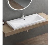 doporro Lavabo Vasque Blanc 100cm à Encastrer Colossum01 Fonte Minérale Solid Surface 100x48x13cm