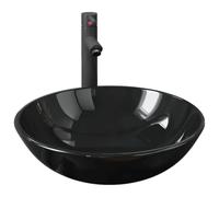 Lavabo vasque circulaire en verre trempé avec robinetterie en laiton et drain à poussoir, évier de salle de bain pour installation sur comptoir