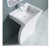 doporro Lavabo sur Pied Vasque Colonne Lave Mains Rectangulaire 60x48x83cm | Blanc en Solid Surface, pour Salle de Bain, Colossum07
