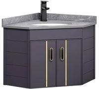 Lavabo Vasque Mural,lavabos D’Angle De Salle De Bain, Évier en Céramique,Combo pour Petit Espace Ensemble D’armoires Murales Design Lavabo en Résine Blanche Robinet Et Dr, 55x55x39cm