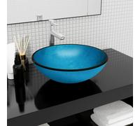 vidaXL Lavabo Verre trempé 42x14 cm Bleu
