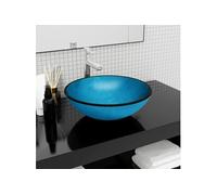 vidaXL Lavabo en verre trempé 42 x 14 cm Bleu