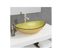 vidaXL Lavabo Verre trempé 54,5x35x15,5 cm Doré