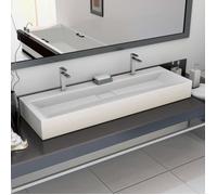 Lavabo - VIDAXL - 120x46 cm - Fonte minérale - Blanc - 2 trous de robinet