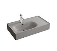 Lavabo VitrA Equal 7242B476-0001 80x45cm, trou de robinetterie/trop-plein, vasque à gauche, étagère à droite, finition VC gris pierre mat