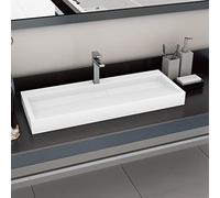 Lavabo with Fonte Minérale/Marbre Blanc, Design Moderne, Lavabo Salle de Bain, Vasque à Poser Salle de Bain, Lave Main, Pour Salle de Bain, Blanc, 120 x 46 x 11 cm