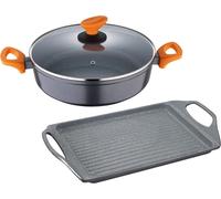 LavaCookware SetCooking Set with Grill Plate 46 x 27 cm and Casserole Pot Diameter 28 cmNon-Stickfor All Types of Cookers