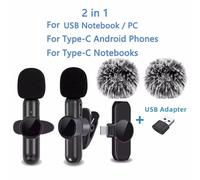 Lavalier Microphone Sans Fil Boutonnière Professionnel Double Micro Cravate Mini Pour Iphone Android Téléphone Portable Cellule Pc Micro Kit.1 To 2 Typec Usb.