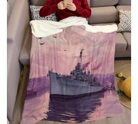 Lavande Couverture Polaire Navires de Guerre et Avions de Chasse de Haikou Douce Duveteux Flanelle imprimée Confortable Plaid Polaire 130 x 150 cm pour Canapé, Lit, Enfants, Adolescents et Adultes