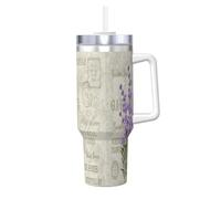 Lavande Élégant Vintage,Gobelet isotherme Ice Bully de 40 oz avec poignée, couvercle et paille, en acier inoxydable, pour voiture ou café.