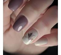 Lavande Grosted Presse Sur Les Clous Avec Des Feuilles Paillettes Réutilisables De Faux Ongles Conception Résistante Puces Pour Le Bureau Ou La Datation De La Pointe Française Faux Ongle