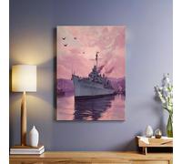 Lavande Image sur Toile Navires de guerre et avions de chasse de HaikouTableau Décoratif Imprimé avec Cadre 60 x 40 cm Art Wall Peinture Photo Affiche Image pour Garçons Filles Chambre Dortoir