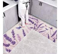 Lavande Peinte À La Main Lot de 2 Tapis Cuisine antidérapants lavables, Campagne Rurale Anti-Fatigue paillasson Cuisine pour décoration de Maison Bureau Debout, 50x80+50x120cm