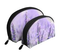Lavande Violette, Trousse de Maquillage Coquille Femme Petit Porte-Monnaie Trousse de Toilette Trousse à cosmétiques 2 pièces