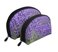 Lavande Violette, Trousse de Maquillage Coquille Femme Petit Porte-Monnaie Trousse de Toilette Trousse à cosmétiques 2 pièces