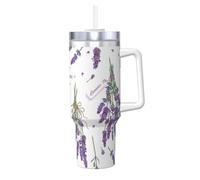Lavandes sur une Provence vintage et colorée,Gobelet isotherme Ice Bully de 40 oz avec poignée, couvercle et paille, en acier inoxydable, pour voiture ou café.