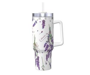 Lavandes sur une Provence vintage et colorée,Gobelet isotherme Ice Bully de 40 oz avec poignée, couvercle et paille, en acier inoxydable, pour voiture ou café.