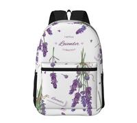 Lavandes sur une Provence vintage et colorée,Sac à dos de 17 pouces avec poches, sac à dos décontracté pour la journée, résistant à l'eau, sac d'école