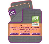 LAVANDOLA® 3X Chiffon Microfibre Carbone [450 GSM] - Modèle Vitre sans Trace & Absorbant pour Fenêtres, Voiture & Miroirs - Lingette Magique 0% Produits Chimiques (Anti-Peluches, 30x30 cm)