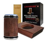 LavaRose Aiguiseur de couteaux roulants en noyer - Base et rouleau en noyer massif de qualité supérieure, angles magnétiques 15°/20°, disques diamant et grain 3000, cuir véritable inclus
