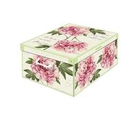 Lavatelli Boîte de Rangement Pivoines 32x42x17,5 cm | Carton rigide avec couvercle et poignées découpées, montage en quelques secondes, se range à plat - Fabriqué en Italie