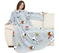 Kanguru Deluxe Snoopy, Plaid Polaire à manches et poche Kangourou, Super Doux, Plaid canape grande taille, Couverture polaire avec manches, Adultes, Plaid Gris, 140 x 180 cm