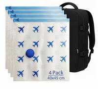 Lavatelli - Lot de 4 Sacs Sous Vide de Voyage 40x45 cm, Compatibles avec Sac à Dos Ryanair 40x30x20 et Bagage à Main, Gain de Place avec Valve Universelle, Réutilisables, Idéal pour Voyage et Vacances