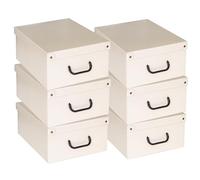 Lavatelli, Lot de 6 Boîtes de Rangement en Carton avec Couvercle - Beige - Organisateurs Penderie pour Vêtements, Linge, Changement de Saison, avec Poignées - 32x42x17,5 cm - Taille Moyenne