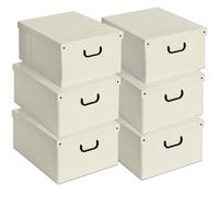 Lavatelli Lot de 6 Boîtes Rangement avec Couvercle - Grandes Boîtes Organisateurs Placard en Carton Beige 39x50x24 cm pour Literie, Saisons, Vêtements, Maison