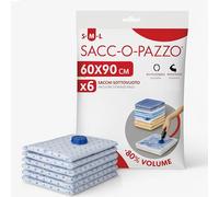 Lavatelli, Lot de 6 sacs sous vide peu encombrants 60 x 90 cm pour couettes, couvertures et vêtements, grandes enveloppes réutilisables avec valve universelle, idéales pour placard, déménagement