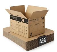 Lavatelli Movibox - 10 boîtes de déménagement 50 x 35 x 35 cm taille universelle - Double vague robuste - Avec symboles contenu et pièce destination, poignées pré-découpées - boîtes en carton