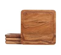 Lavaux Designs Ensemble d'assiettes en bois d'acacia, lot de 4 assiettes de présentation carrées en bois | 25x25 cm | Incassable | sans joint | Revêtement de qualité alimentaire