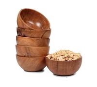 LAVAUX DESIGNS Lot de 6 petits bols à dessert en bois d'acacia 10x5 cm | Capacité 230 ml | utiliser pour tremper, plats d'accompagnement, condiments, noix, crème glacée, collations, sauce, trempettes