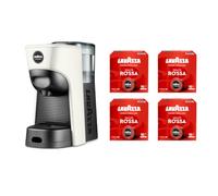 Lavazza, A Modo Mio Tiny Machine à café blanche avec 64 capsules de qualité rouges incluses, machine à expresso en plastique recyclé, 1450 W, 220-240 V, 50/60 Hz, 0,6 l