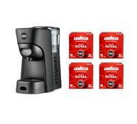 Lavazza, A Modo Mio Tiny Machine à café noire avec 64 capsules de qualité rouges incluses, machine à expresso en plastique recyclé, 1450 W, 220-240 V, 50/60 Hz, 0,6 l