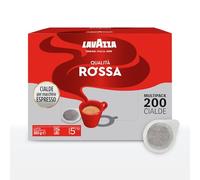 Lavazza, Qualité rouge, café en dosettes, 4 paquets de 50 dosettes, pour un expresso équilibré et complet, avec notes aromatiques de fruits secs, arabica et robuste, intensité 5/10, torréfaction