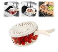 Lave-fruits, passoires de cuisine et passoires alimentaires - Bol à pastèque avec filtre et couvercle, poignée pliable, panier de vidange transparent, adapté pour laver les fruits et légumes (blanc)