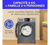 Lave-linge hublot - CONTINENTAL EDISON - CELL8140IS1 - 8kg - Moteur induction - 60 cm - 1400 trs/min - Silver