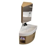 Lave Main D'angle, Meuble Lave-Mains D’Angle, Avec Robinet, Cabinet De Rangement, Lavabo Triangle Mural En Céramique Avec Placard, Meuble Salle De Bain Avec Vasque D'angle Meuble Lave-Mains(48cm)