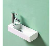 Lave main Rectangulaire Gain de place Gauche - Céramique Blanc - 38x15 cm - Minimalist