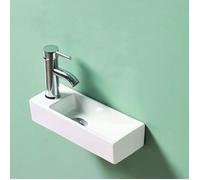 Lave main Rectangulaire Gain de place Gauche - Céramique Blanc - 38x15 cm - Minimalist.